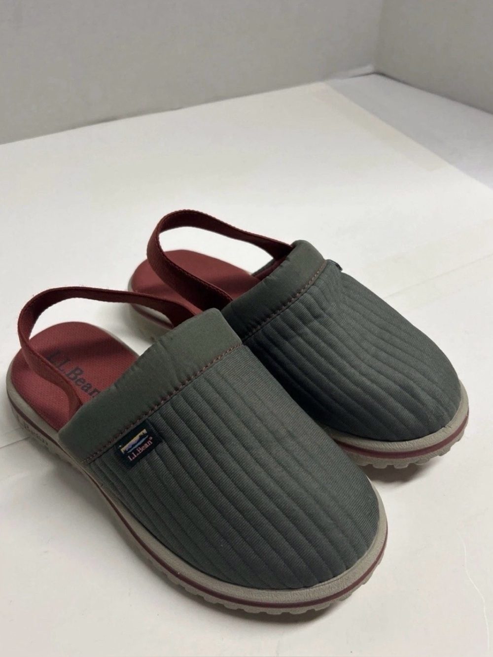 LL Bean Airlight Kelp Green Mule Slippers Elastic Kids Size 12-13
